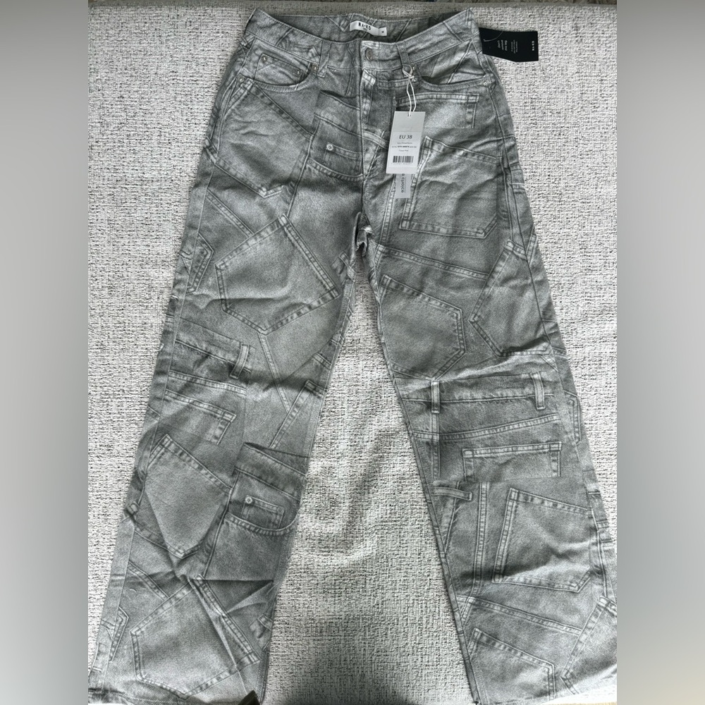 NA-KD Grey Printed Denim, Wide Leg